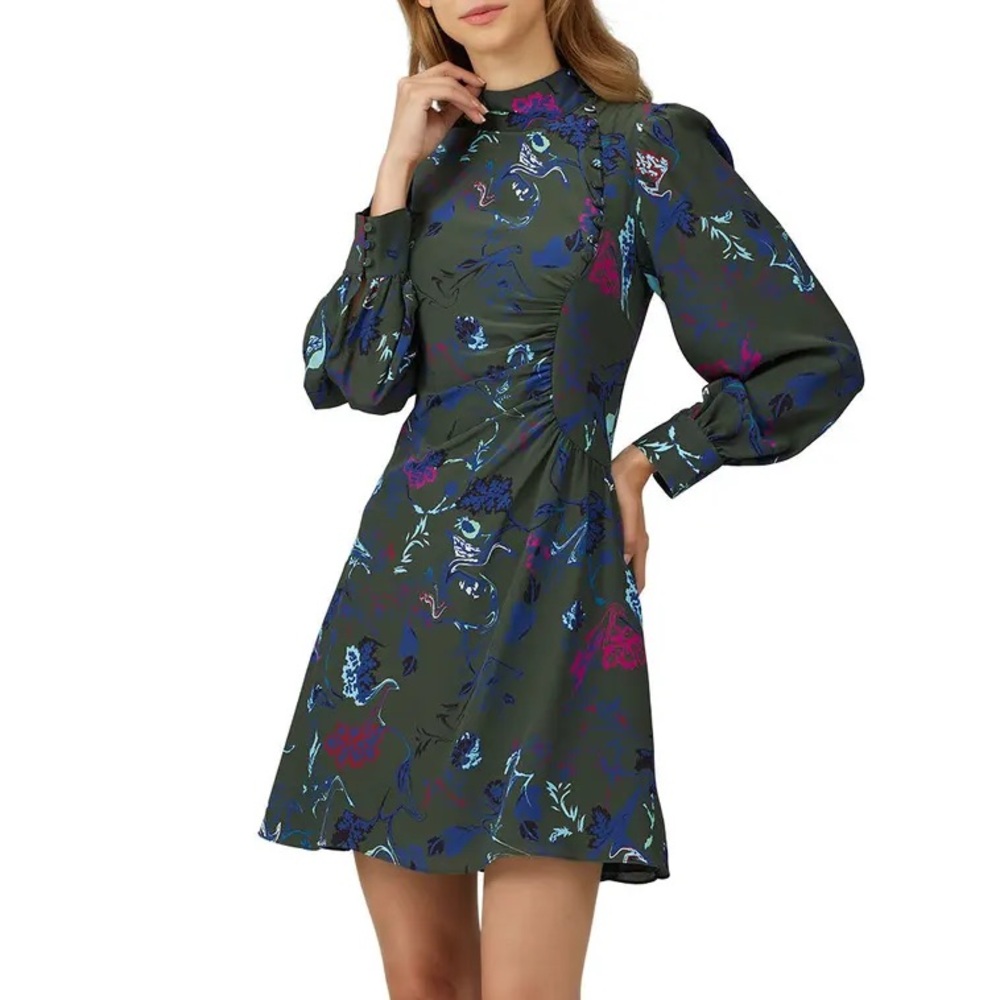 TANYA TAYLOR Clarisse A-Line Floral Dress Silk Green Size 4